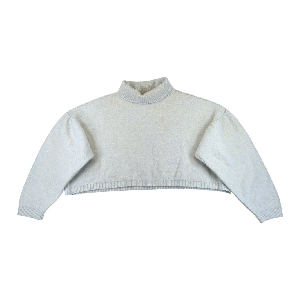 Free People So High So Low 100% Cashmere Cropped Mockneck Sweater Light Blue XS